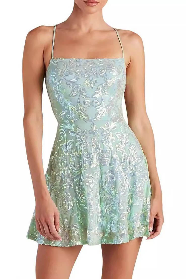 Sleeveless Sequin Strap Mini Dress