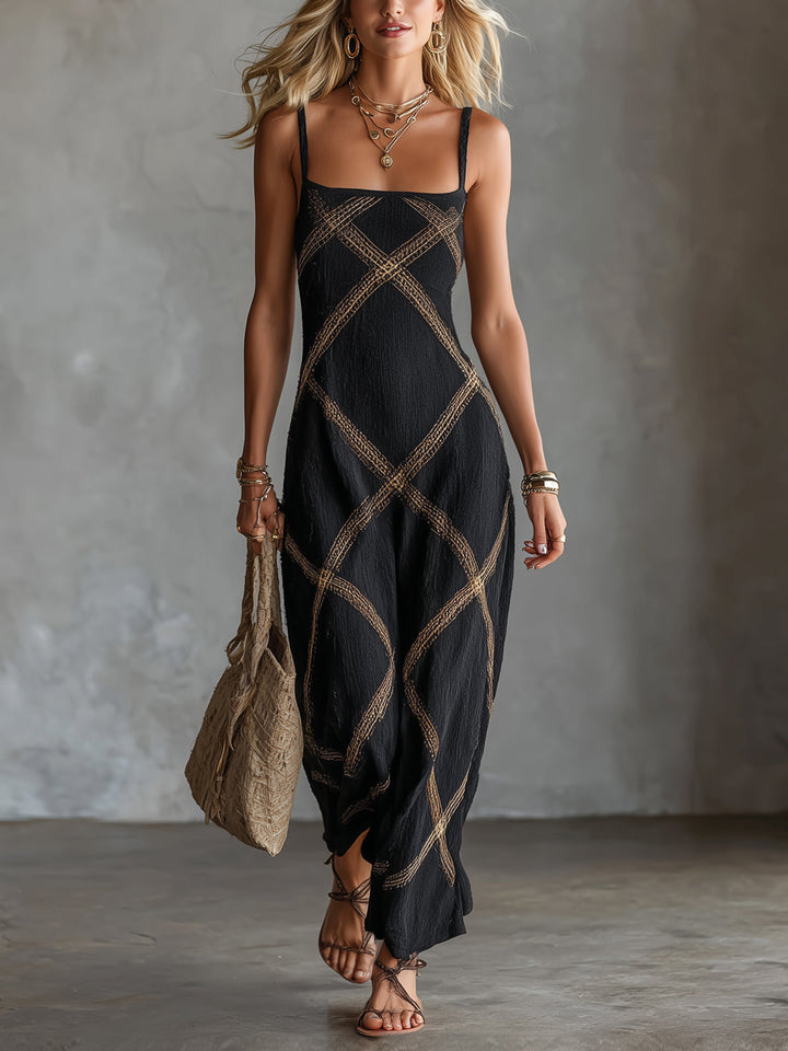 Vittoria – Black and Camel Geometric Dress