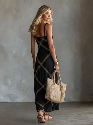 Vittoria – Black and Camel Geometric Dress