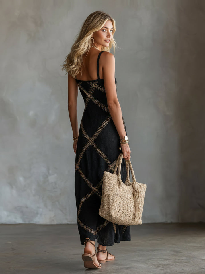 Vittoria – Black and Camel Geometric Dress