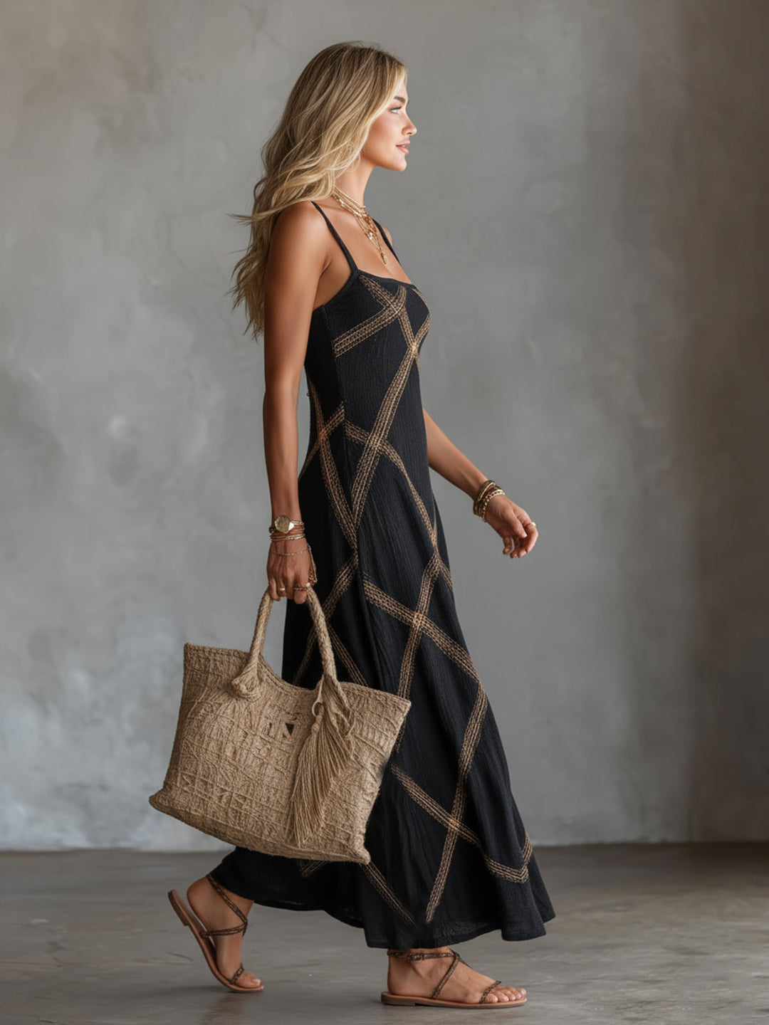 Vittoria – Black and Camel Geometric Dress