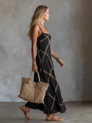Vittoria – Black and Camel Geometric Dress