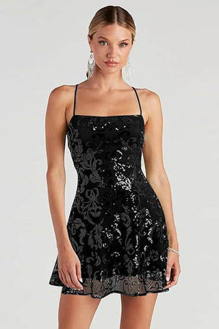 Sleeveless Sequin Strap Mini Dress