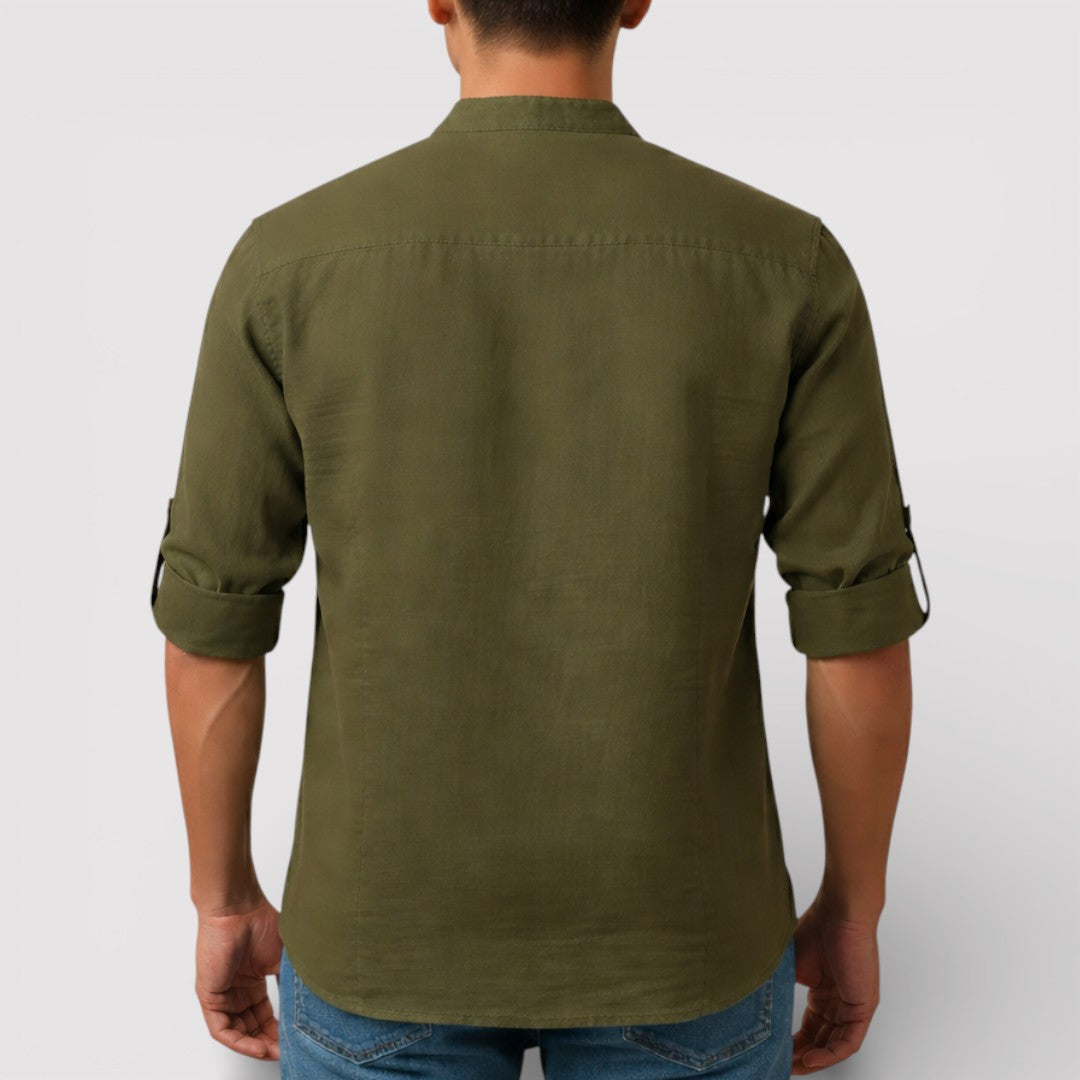 Alex™ | Band Collar Shirt with Sleeve Tabs