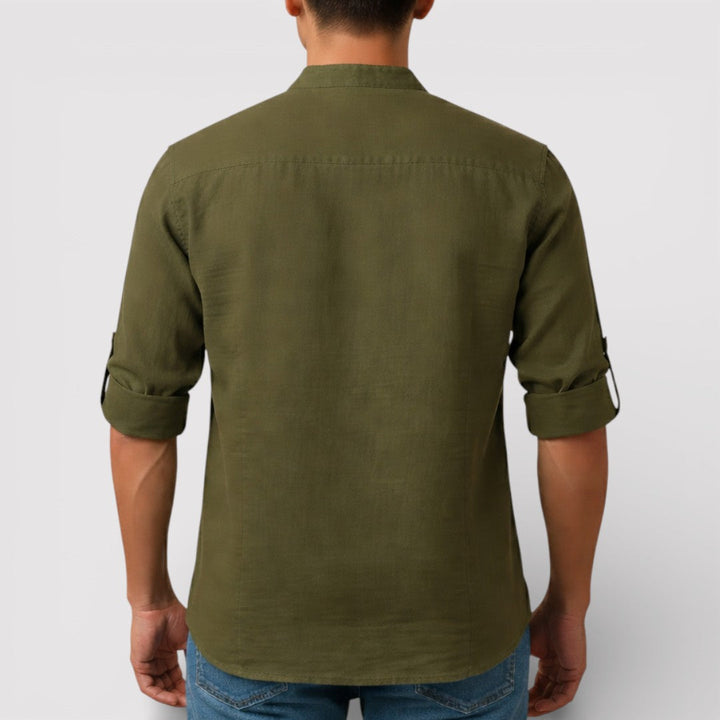 Alex™ | Band Collar Shirt with Sleeve Tabs