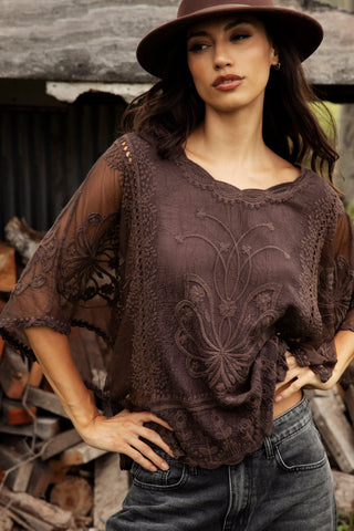 Faye Lace Top - Mahogany
