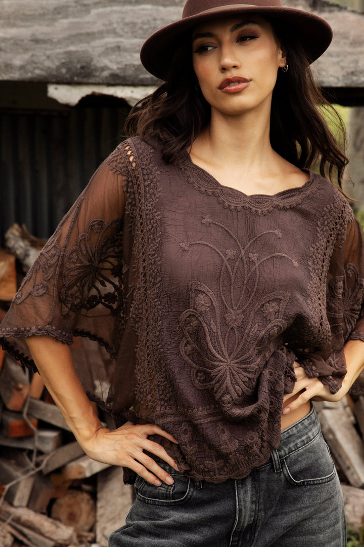 Faye Lace Top - Mahogany