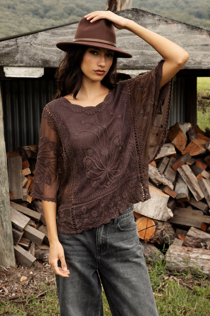 Faye Lace Top - Mahogany