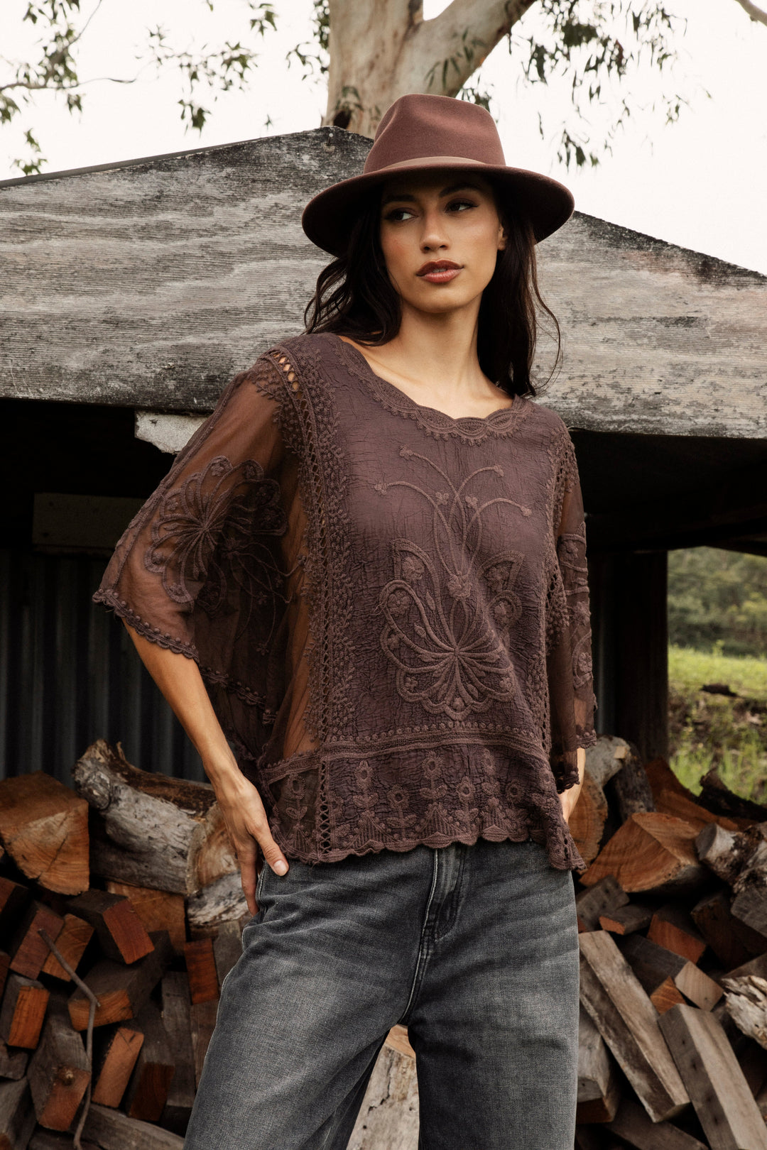 Faye Lace Top - Mahogany