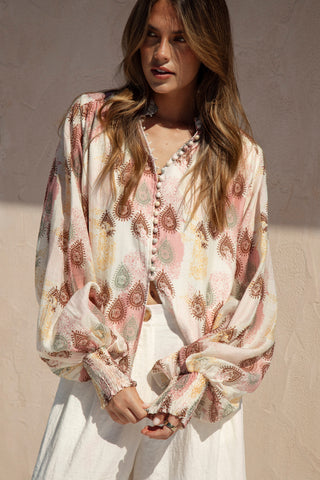 Isla Blouse - Mauve Paisley