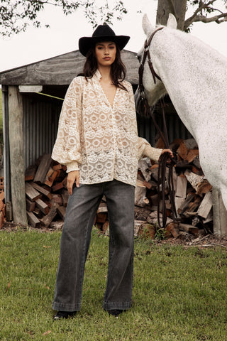 Margot Lace Blouse - Macadamia