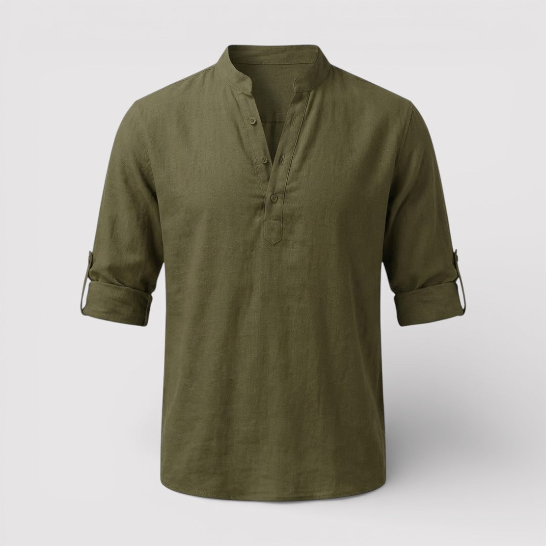 Alex™ | Band Collar Shirt with Sleeve Tabs