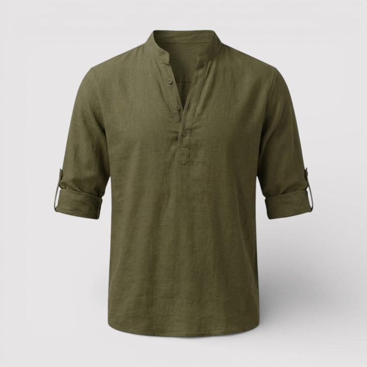 Alex™ | Band Collar Shirt with Sleeve Tabs
