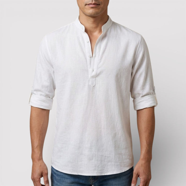 Alex™ | Band Collar Shirt with Sleeve Tabs