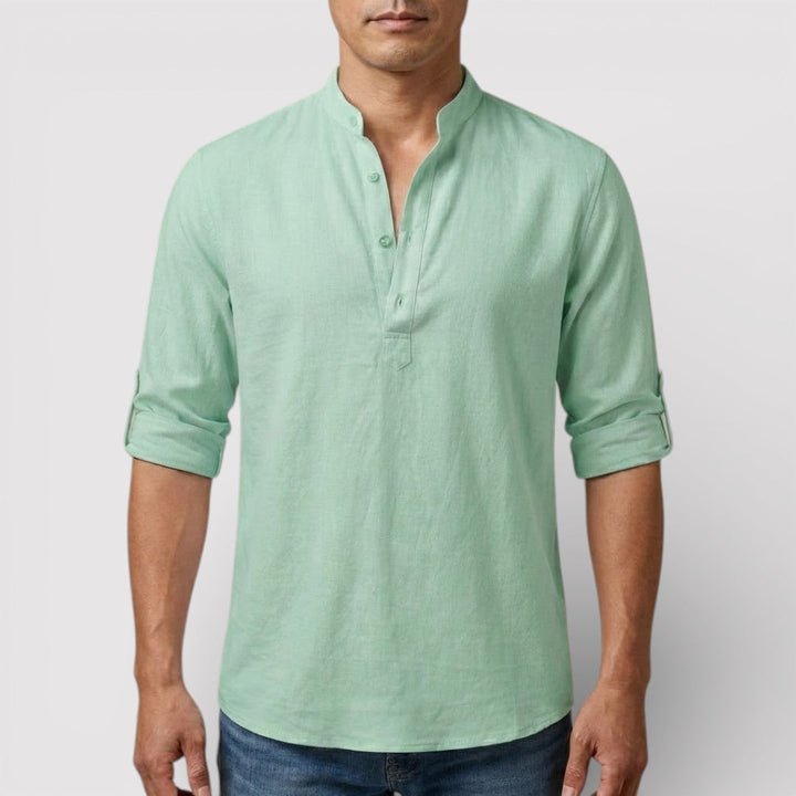 Alex™ | Band Collar Shirt with Sleeve Tabs