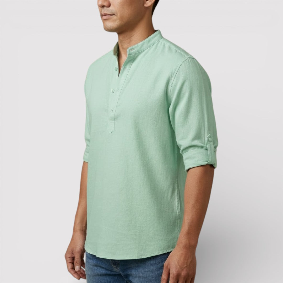 Alex™ | Band Collar Shirt with Sleeve Tabs