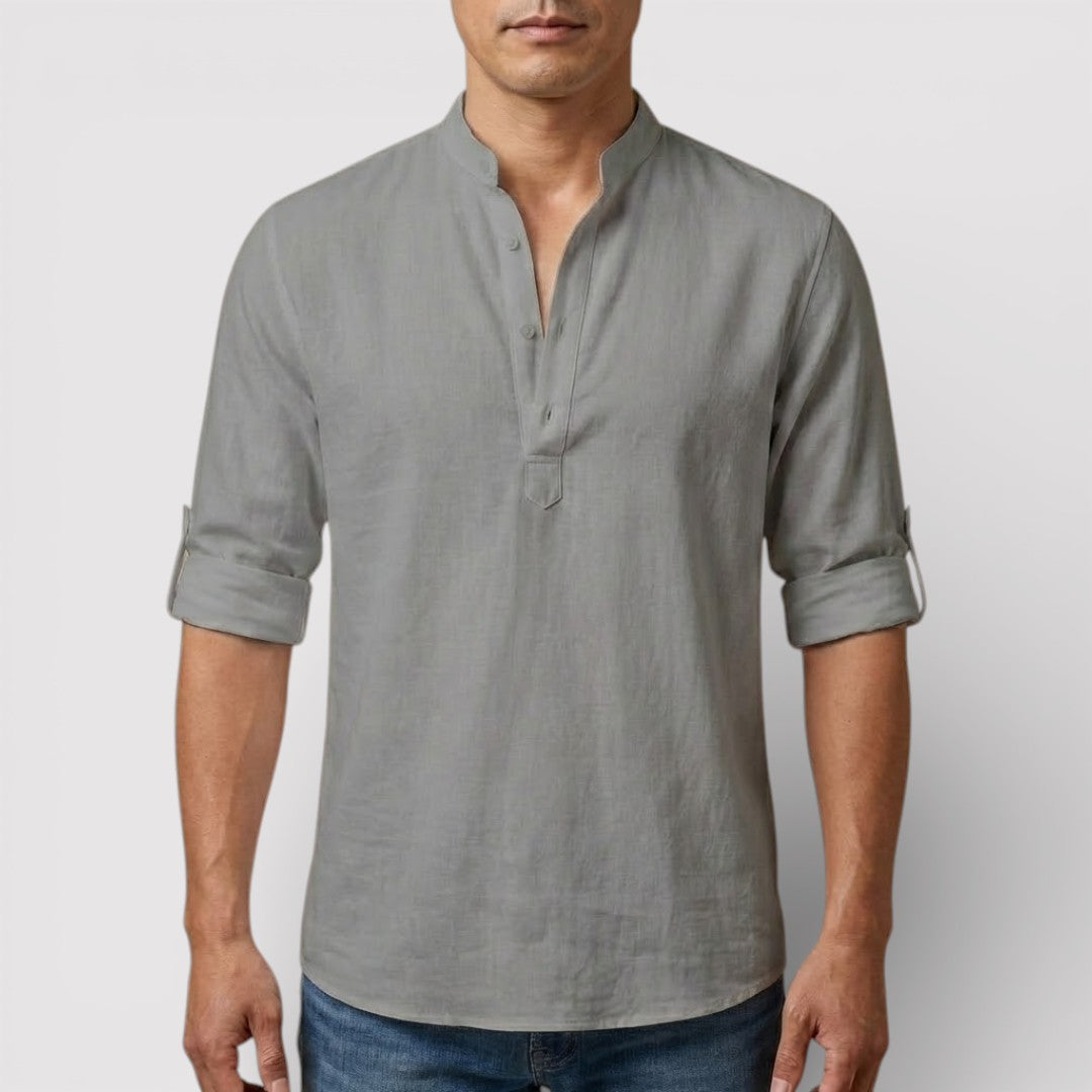 Alex™ | Band Collar Shirt with Sleeve Tabs