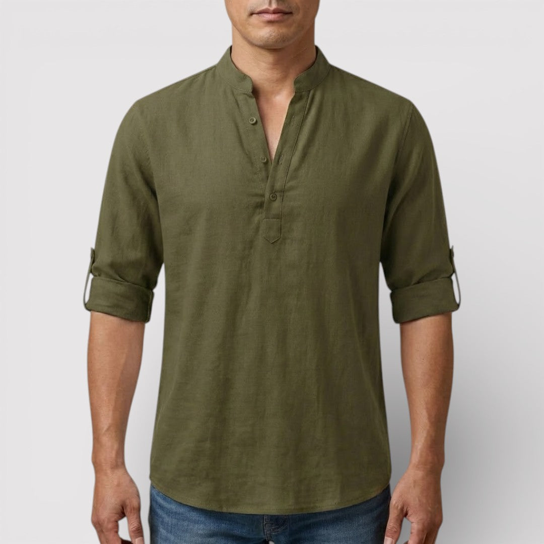 Alex™ | Band Collar Shirt with Sleeve Tabs
