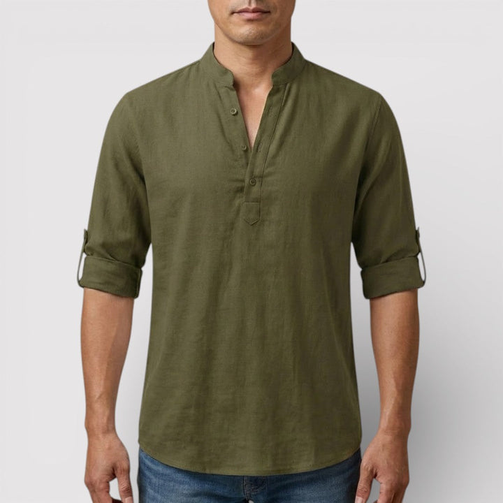 Alex™ | Band Collar Shirt with Sleeve Tabs