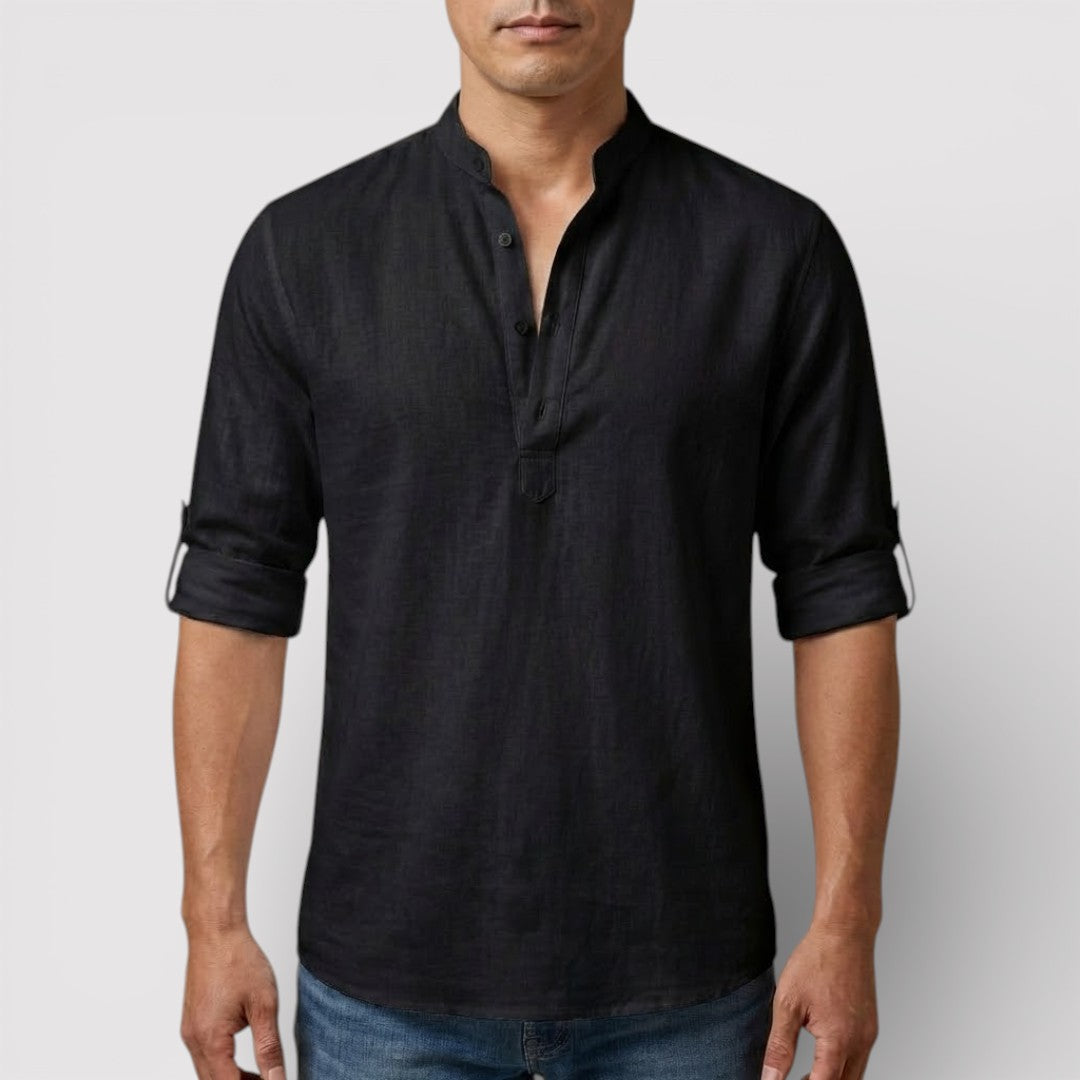 Alex™ | Band Collar Shirt with Sleeve Tabs