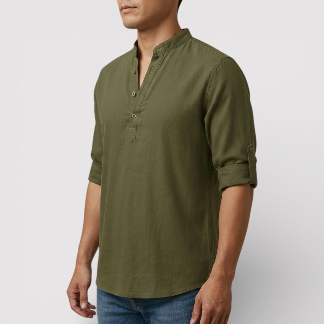 Alex™ | Band Collar Shirt with Sleeve Tabs